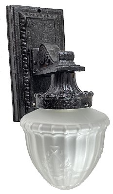 Antique Cast Iron Exterior Lantern with Satin Glass Shade - Circa 1920