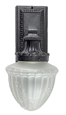 Antique Cast Iron Exterior Lantern with Satin Glass Shade - Circa 1920