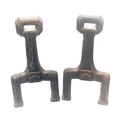 Antique Cast Iron Arts & Crafts Fireplace Andirons - Circa 1910