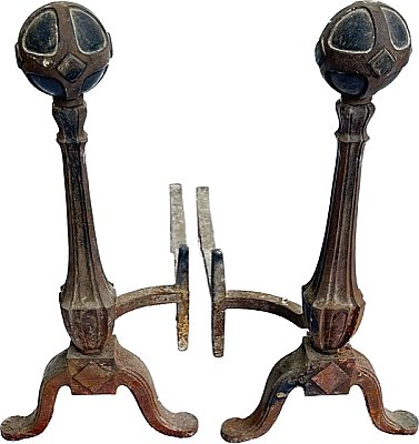 Antique Bronze Arts & Crafts Fireplace Andirons - Circa 1910