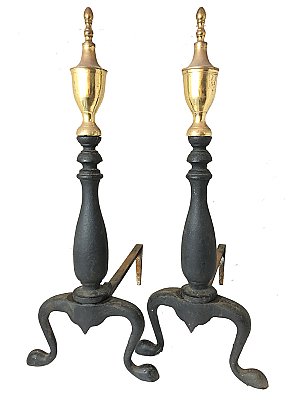 Pair of Iron & Brass Federal Style Fireplace Andirons