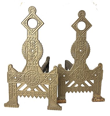 Pair of Antique Cast Iron Eastlake Fireplace Andirons Circa 1870