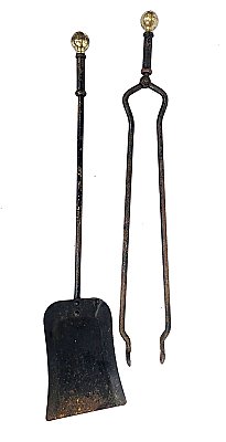 Antique Cast Iron Fireplace Tool Set - Tongs and Ash Shovel