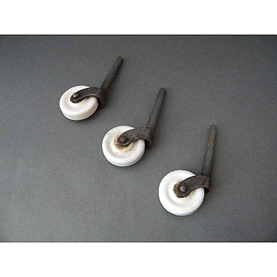 Set of 3 Antique Porcelain Wheel Casters