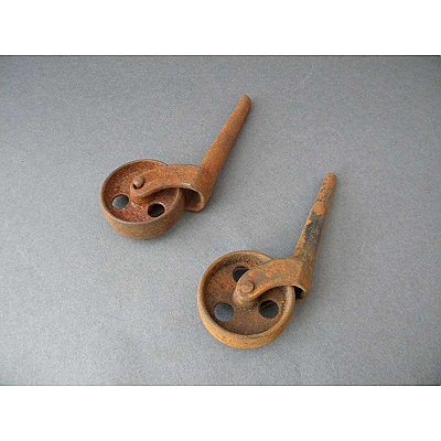 Set of 2 Antique Steel Wheel Casters