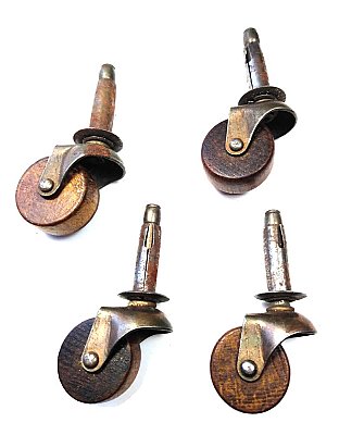 Set of 4 Antique Wooden Wheel Casters