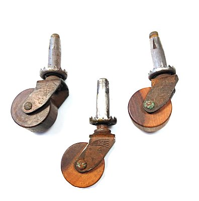 Set of 3 Antique Wooden Wheel Casters