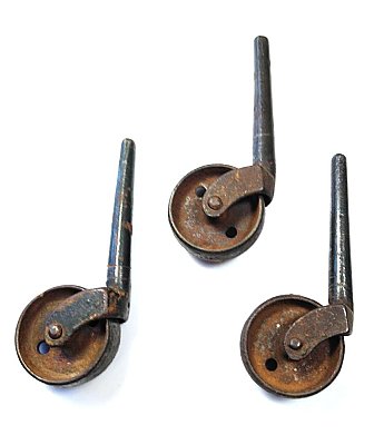 Set of 3 Antique Iron Wheel Casters