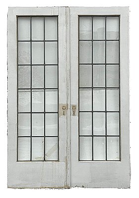 Pair of Antique 59-3/4" wide x 83-3/8" high Leaded French Doors - Circa 1920