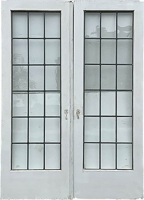 Pair of Antique 56" wide x 83-3/8" high Leaded French Doors - Circa 1920