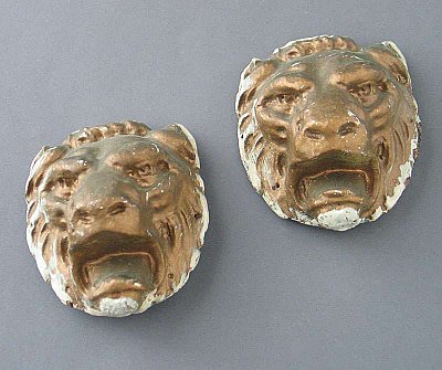 Antique Pair of Plaster Lion Head Ornaments
