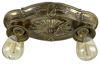 Antique Wrought Brass Flush Mount Ceiling Light Fixture - Circa 1920