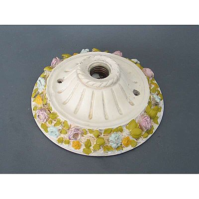 Antique Flush Mount Plaster Fixture - Hand Painted