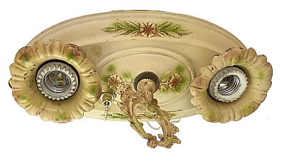 Antique Polychrome Flush Mount Ceiling Light Fixture - Circa 1930