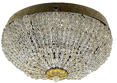 Antique Flush Mount Glass and Brass Ceiling Light Fixture by - Circa 1930