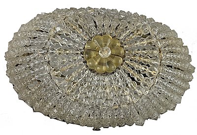 Antique Flush Mount Glass and Brass Ceiling Light Fixture by - Circa 1930