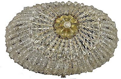 Antique Flush Mount Glass and Brass Ceiling Light Fixture by - Circa 1930