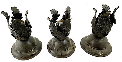 Set of Three Antique Wrought Bronze Flush Mount Box Beam Ceiling Fixtures - Circa 1905