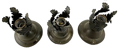 Set of Three Antique Wrought Bronze Flush Mount Box Beam Ceiling Fixtures - Circa 1905