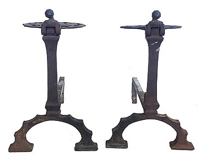 Antique Pair of Cast Iron Figural Fireplace Andirons with Horses - Circa 1900