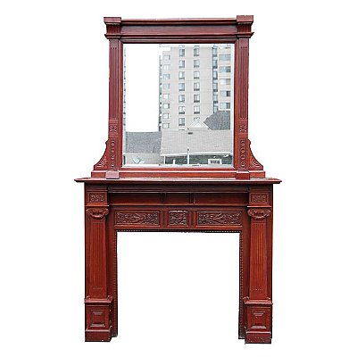 Antique 9' High Aesthetic Movement Cherry Fireplace Mantel - Circa 1870