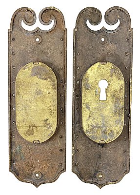 Pair of Antique Cast Bronze Pocket Door Flush Escutcheon Pulls - Circa 1910