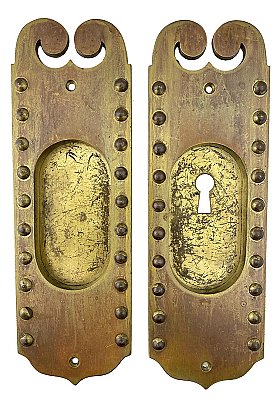 Pair of Antique Cast Bronze Pocket Door Flush Escutcheon Pulls - Circa 1910