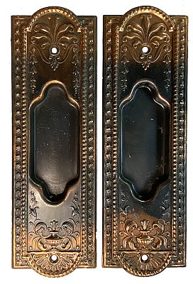 Pair of Antique Wrought Steel Pocket Door Flush Escutcheon Cup Pulls in "Como" Design by P. & F. Corbin - Circa 1905