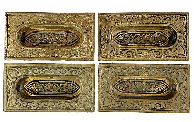 Antique Cast Bronze Pocket Door or Window Flush Escutcheon Pull Set by Hopkins & Dickinson - Circa 1879