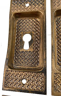 Set of Four Antique Cast Bronze Pocket Door Flush Escutcheon Pulls in "Burmese" Design by Russell & Erwin - Circa 1887