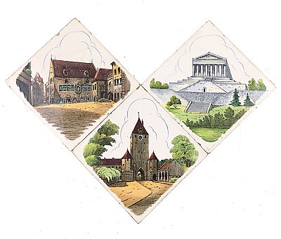Antique German Fireplace Tile Set of 3 - Regensburg Bavaria