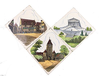 Antique German Fireplace Tile Set of 3 - Regensburg Bavaria
