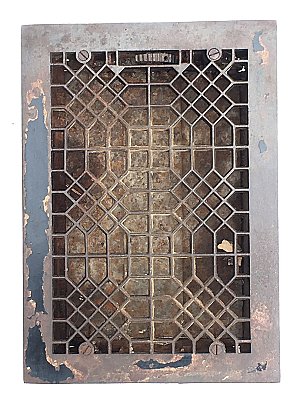 Antique 12" x 8" Cast Iron Heat Grate or Register With Louvers - Circa 1880