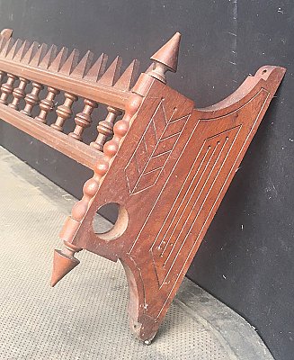 Antique Eastlake Walnut Window Curtain Rod Holder and Valance - Circa 1880