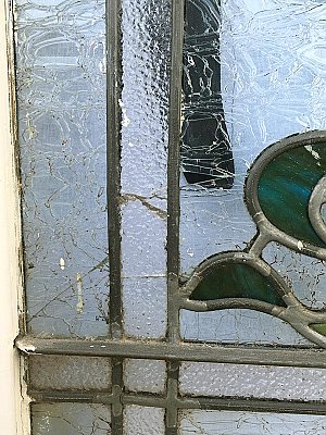 Antique Stained Glass Oak Double Doors - Green - Circa 1880