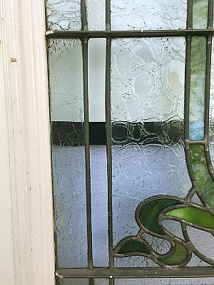 Antique Stained Glass Oak Double Doors - Green - Circa 1880