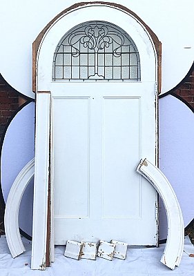Antique Arched Top Leaded Glass Door - Circa 1890