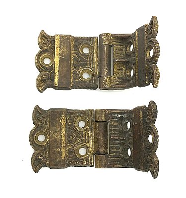 Antique 1/2" Offset Ornate Icebox Hinge Pair