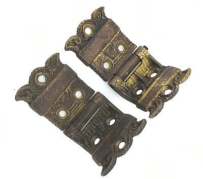 Antique 1/2" Offset Ornate Icebox Hinge Pair
