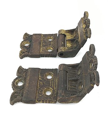 Antique 1/2" Offset Ornate Icebox Hinge Pair
