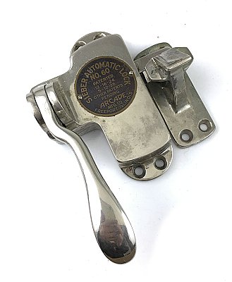 Antique Nickel "Arcade Mfg, Sieber Automatic Lock No. 60" Icebox Latch - Left hand