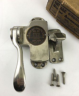 Antique Nickel "Arcade Mfg, Sieber Automatic Lock No. 60" Icebox Latch - Left hand