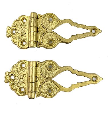 Antique Pair of 1/2" Offset Cast Brass Icebox Hinges - Circa 1880
