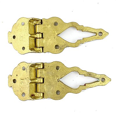 Antique Pair of 1/2" Offset Cast Brass Icebox Hinges - Circa 1880