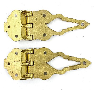 Antique Pair of 1/2" Offset Cast Brass Icebox Hinges - Circa 1880