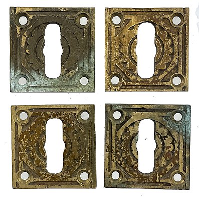 Antique Cast Bronze Square Flat Key Keyhole Escutcheon - Circa 1880