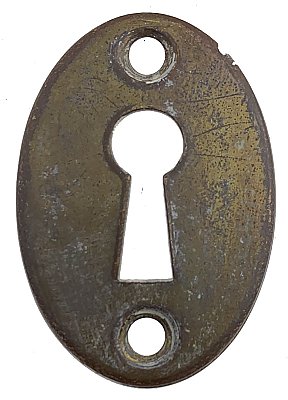 Antique Wrought Bronze Oval Door Keyhole Escutcheon Plate - Circa 1910