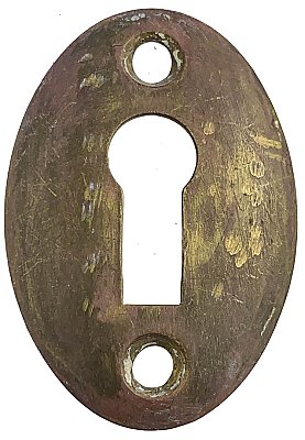 Antique Wrought Bronze Oval Door Keyhole Escutcheon Plate - Circa 1910