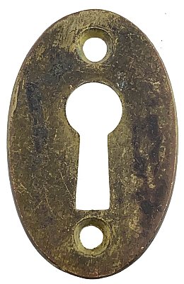 Antique Wrought Bronze Oval Door Keyhole Escutcheon Plate - Circa 1910