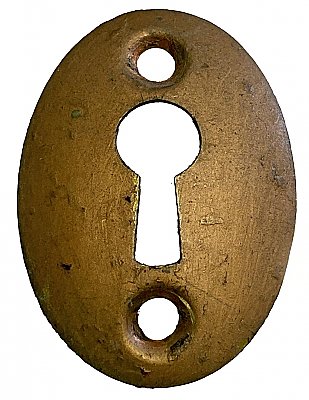 Antique Wrought Brass Oval Door Keyhole Escutcheon Plate - Circa 1910